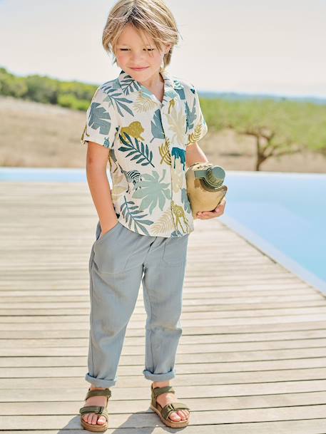 Pantalon gaze de coton garçon taille ajustable vert émeraude - vertbaudet enfant 