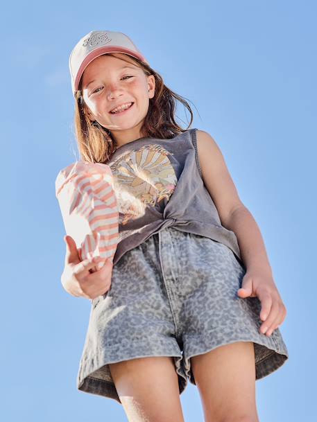 Girls' patterned denim shorts grey+light blue - vertbaudet enfant 