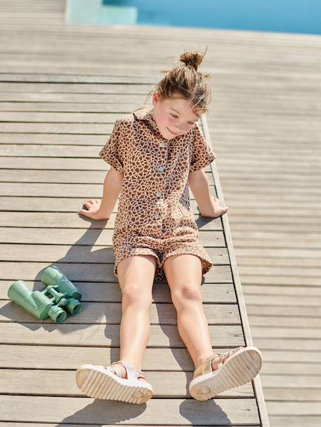 Girls' cotton twill playsuit beige - vertbaudet enfant 