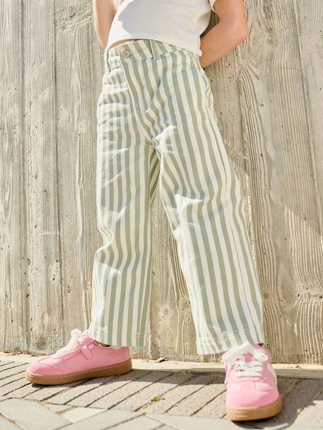Girl's striped trousers sage green - vertbaudet enfant 