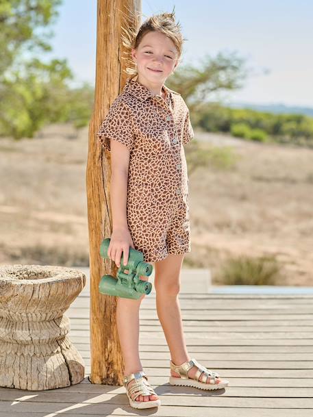 Girls' cotton twill playsuit beige - vertbaudet enfant 