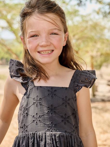 Girl's Embroidered Dress slate grey - vertbaudet enfant 