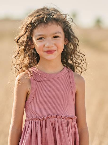 Girl's sleeveless dress khaki+old rose - vertbaudet enfant 
