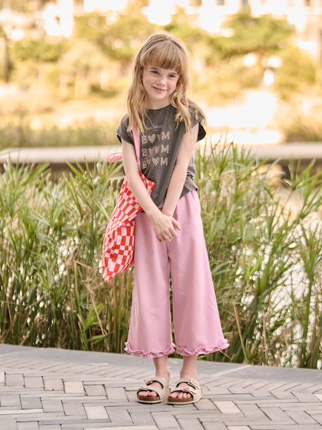 Wide-Leg, Lyocell Bermuda Shorts for Girls khaki+lilac - vertbaudet enfant 