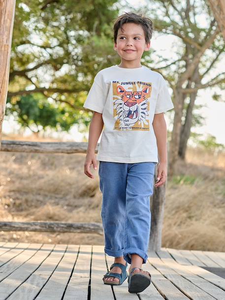 Short-Sleeved Animal T-Shirt for Boys ecru+fir green+white - vertbaudet enfant 