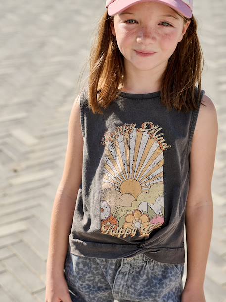 T-shirt fille imprimé anthracite+écru - vertbaudet enfant 