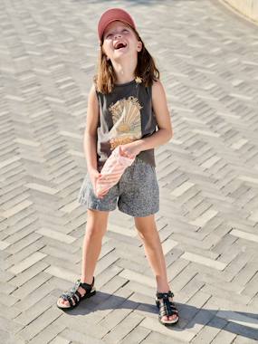 -Short fille denim à motifs