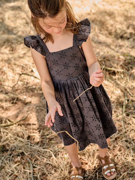 Girl's Embroidered Dress slate grey - vertbaudet enfant 