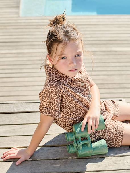 Girls' cotton twill playsuit beige - vertbaudet enfant 