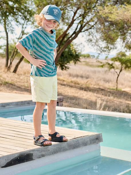 Elasticated bermuda shorts for boys denim blue+fir green+pastel yellow - vertbaudet enfant 