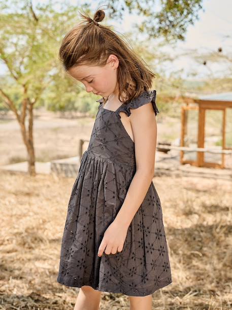 Girl's Embroidered Dress slate grey - vertbaudet enfant 