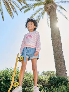 Girls-Light denim paperbag shorts for girls 