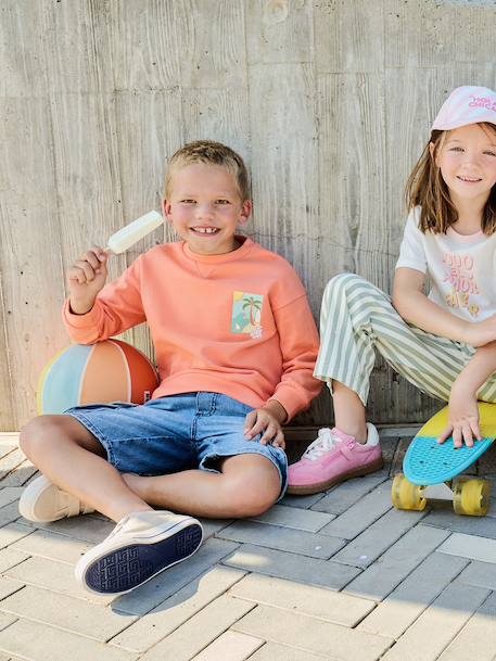 Round-neck long-sleeved sweatshirt for boys aqua green+mango+pale yellow - vertbaudet enfant 