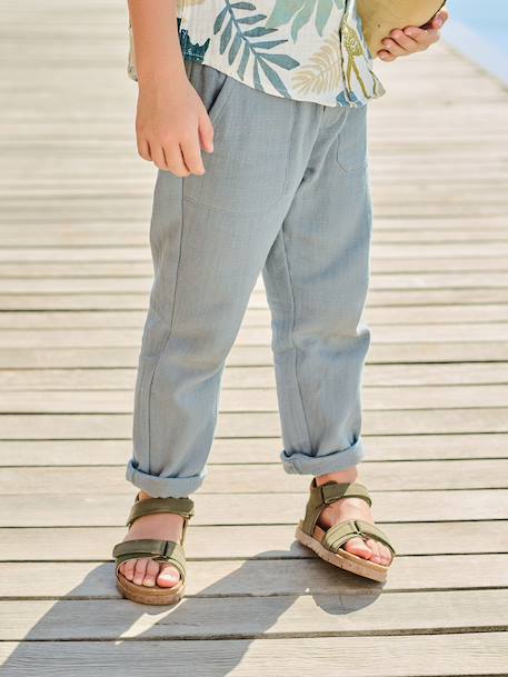 Pantalon gaze de coton garçon taille ajustable vert émeraude - vertbaudet enfant 