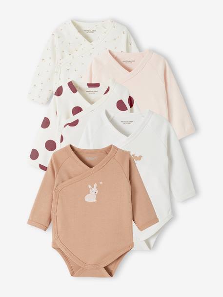 Pack of 5 Long Sleeve Bodysuits for Newborn Babies rosy - vertbaudet enfant 