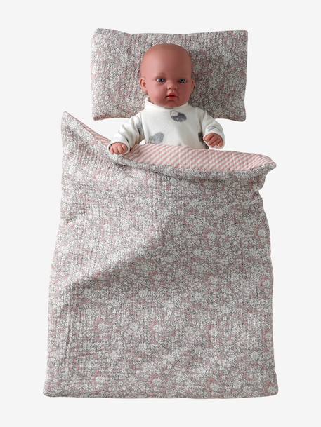 Blanket + Pillow for Dolls, in Cotton Gauze printed pink+White+yellow - vertbaudet enfant 