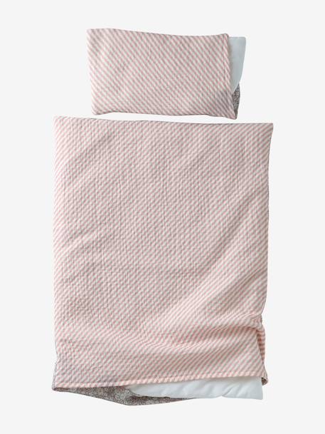 Couette + oreiller poupon en gaze de coton jaune+rose+rose imprimé - vertbaudet enfant 