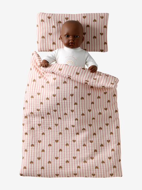 Couette + oreiller poupon en gaze de coton caramel+jaune+rose+rose+rose imprimé - vertbaudet enfant 