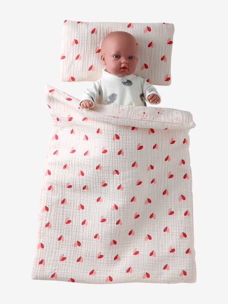 Couette + oreiller poupon en gaze de coton caramel+jaune+rose+rose+rose imprimé - vertbaudet enfant 
