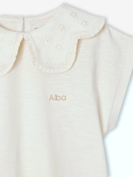 Girls' fancy embroidered collar T-shirt coral+ecru - vertbaudet enfant 