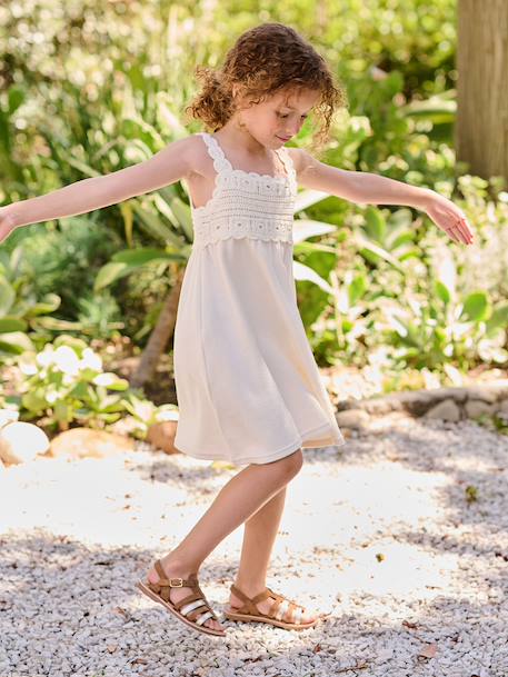 Crochet dress with straps for girls ecru - vertbaudet enfant 