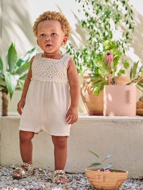 Baby-Dungarees & All-in-ones-Crochet playsuit for baby girls