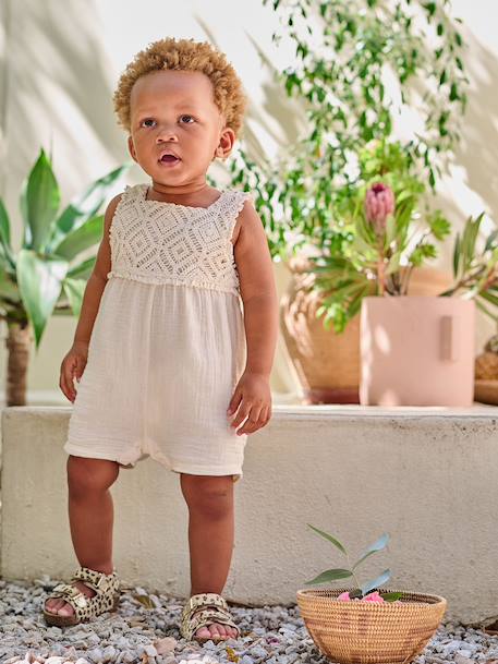 Crochet playsuit for baby girls vanilla - vertbaudet enfant 
