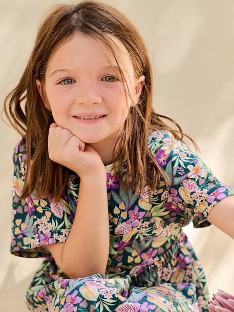 Floral Print Dress for Girls green - vertbaudet enfant 