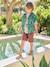 Boy's 5-pocket bermuda shorts clay beige+emerald green+grey blue+terracotta - vertbaudet enfant 