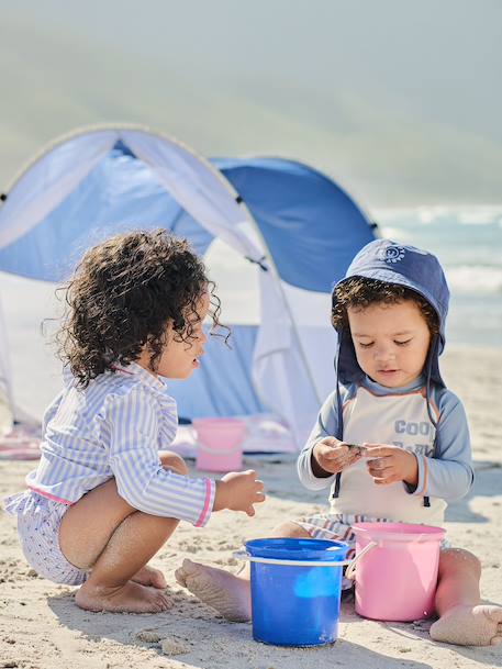 Maillot bain 3 pièces rayures bleu clair - vertbaudet enfant 
