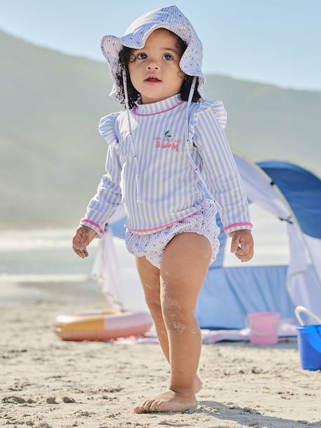 Maillot bain 3 pièces rayures bleu clair - vertbaudet enfant 