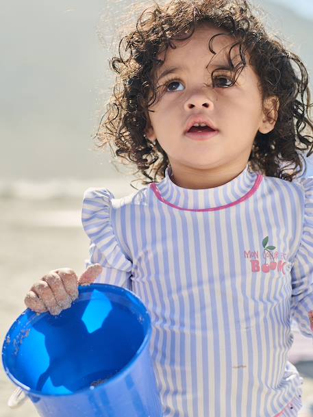 Maillot bain 3 pièces rayures bleu clair - vertbaudet enfant 