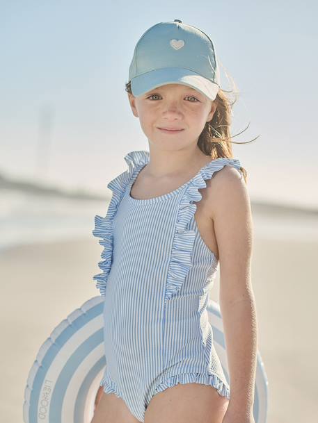 Striped Swimsuit for Girls sky blue - vertbaudet enfant 