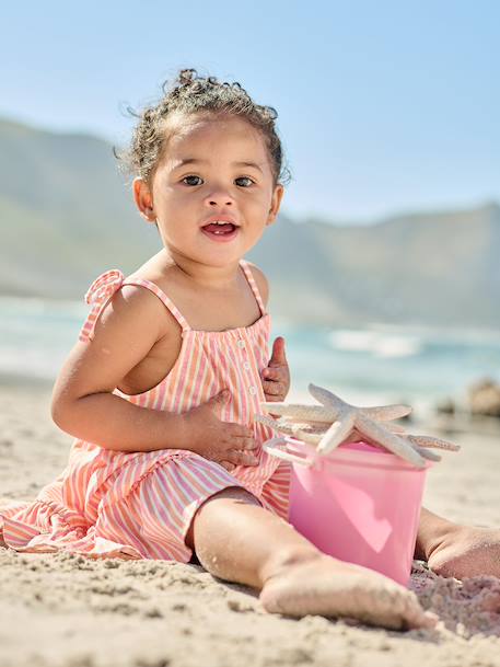 Robe bébé fille bretelles coton bio beige+rayé rose - vertbaudet enfant 