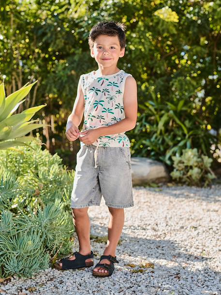 Easy-to-Slip-On Denim Bermuda Shorts for Boys denim grey+double stone+printed blue+stone+striped blue - vertbaudet enfant 
