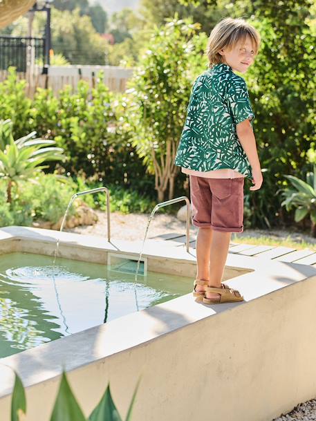 Boy's 5-pocket bermuda shorts clay beige+emerald green+grey blue+terracotta - vertbaudet enfant 