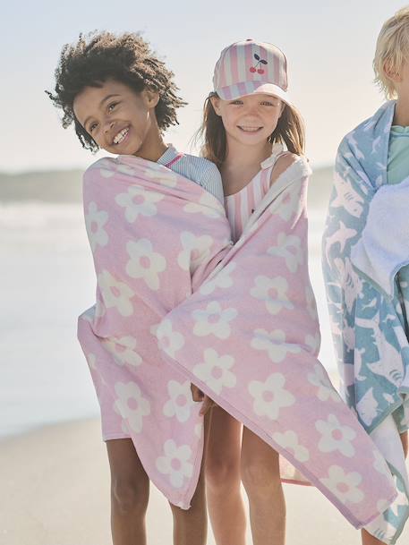 Serviette de bain / plage personnalisable, avec coton recyclé bleu imprimé+mauve+menthe+rayé bleu+rose imprimé - vertbaudet enfant 