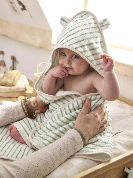 Cape de bain personnalisable et gant de toilette BIO vert sauge - vertbaudet enfant 