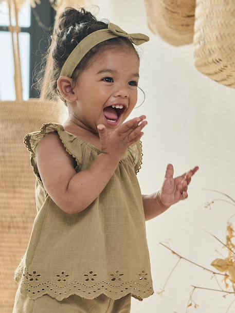 3-piece baby girl set khaki - vertbaudet enfant 