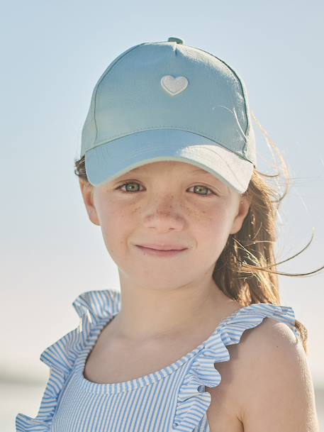 Casquette enfant fille coeur brodé bleu pâle+rose pâle+vert d'eau - vertbaudet enfant 