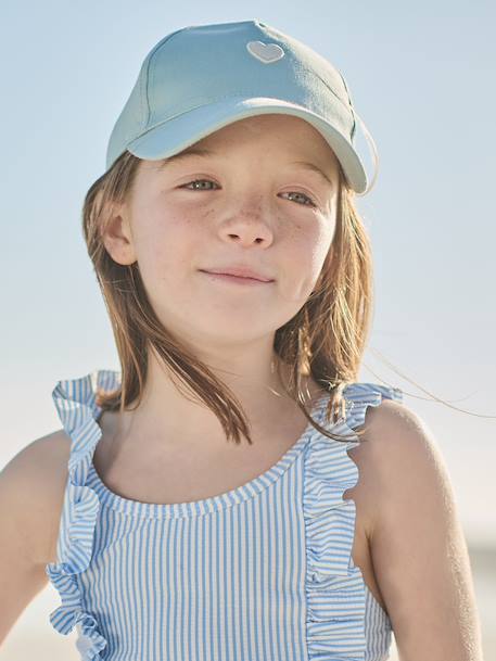 Cap with Embroidered Heart for Girls aqua green+pale blue+pale pink - vertbaudet enfant 