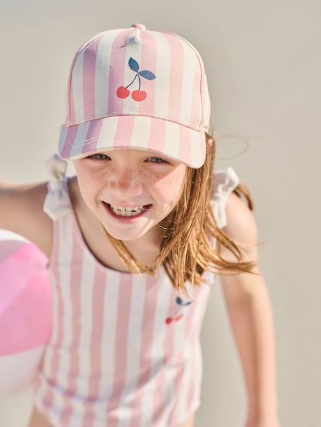 Striped Cotton Cap for Girls rose - vertbaudet enfant 