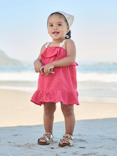 Baby girls' dress and bandana set raspberry pink - vertbaudet enfant 