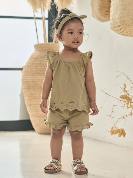 3-piece baby girl set khaki - vertbaudet enfant 