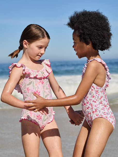 Girls' one-piece swimsuit pale pink - vertbaudet enfant 