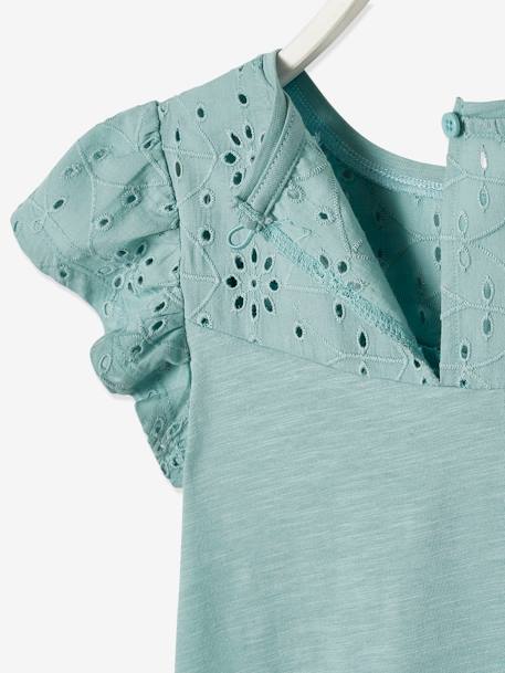 T-shirt fille détails en broderie anglaise BLANC+VERT PALE - vertbaudet enfant 