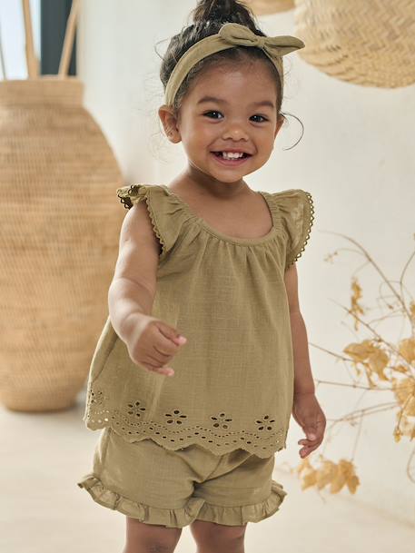 3-piece baby girl set khaki - vertbaudet enfant 
