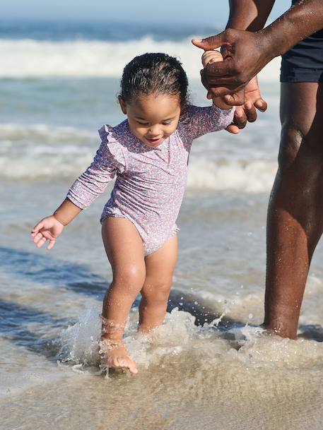 UV protective long-sleeved swimsuit ecru - vertbaudet enfant 
