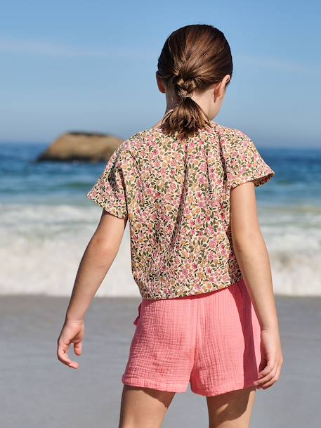 Blouse with short sleeves almond green+printed white - vertbaudet enfant 
