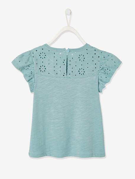 T-shirt fille détails en broderie anglaise BLANC+VERT PALE - vertbaudet enfant 